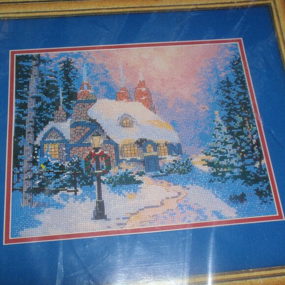 NIP Candamar Counted Cross Stitch Kinkade Stonehearth Hutch Kit Winter - Picture 3 of 6
